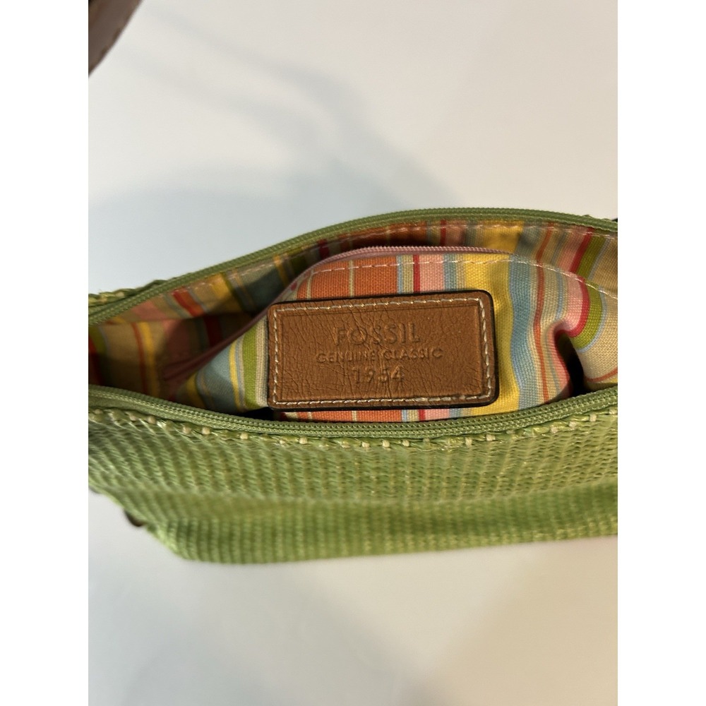 VTG Fossil Genuine Classic‎ Green Woven Rattan Shoulder Purse w/ leather accents